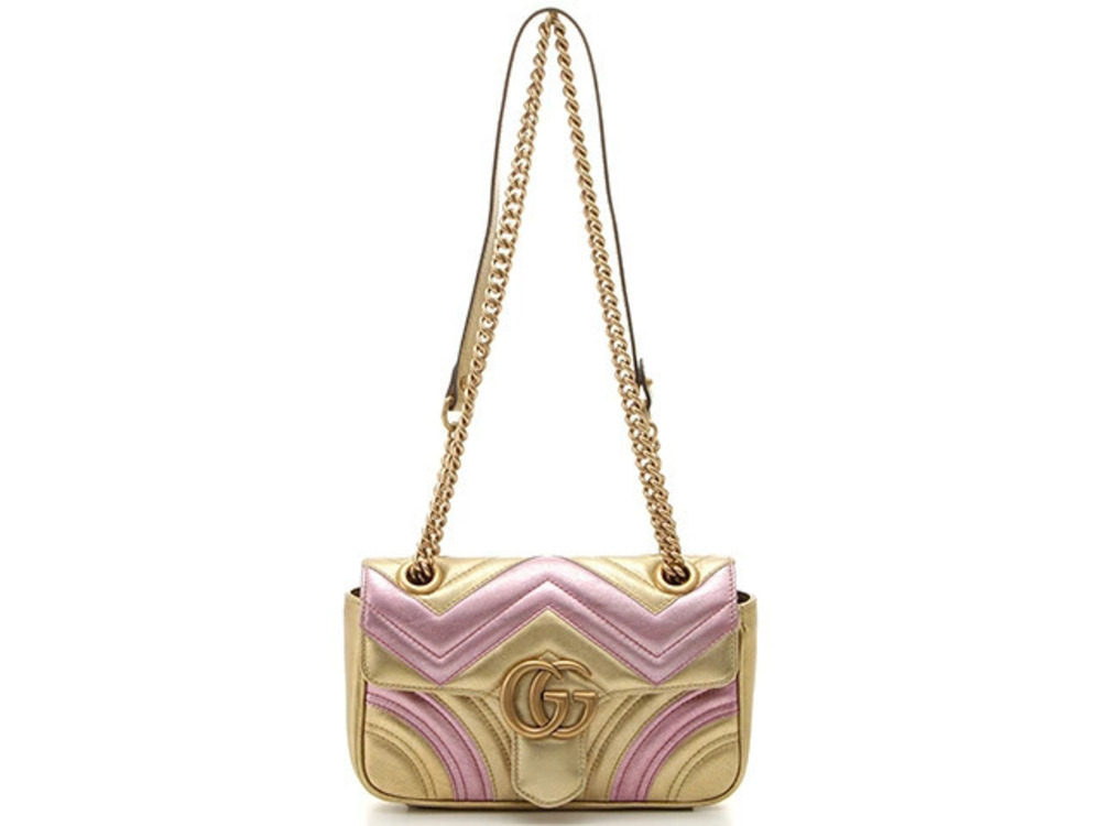 Gucci GG Marmont Quilted Shoulder Bag Gold Pink